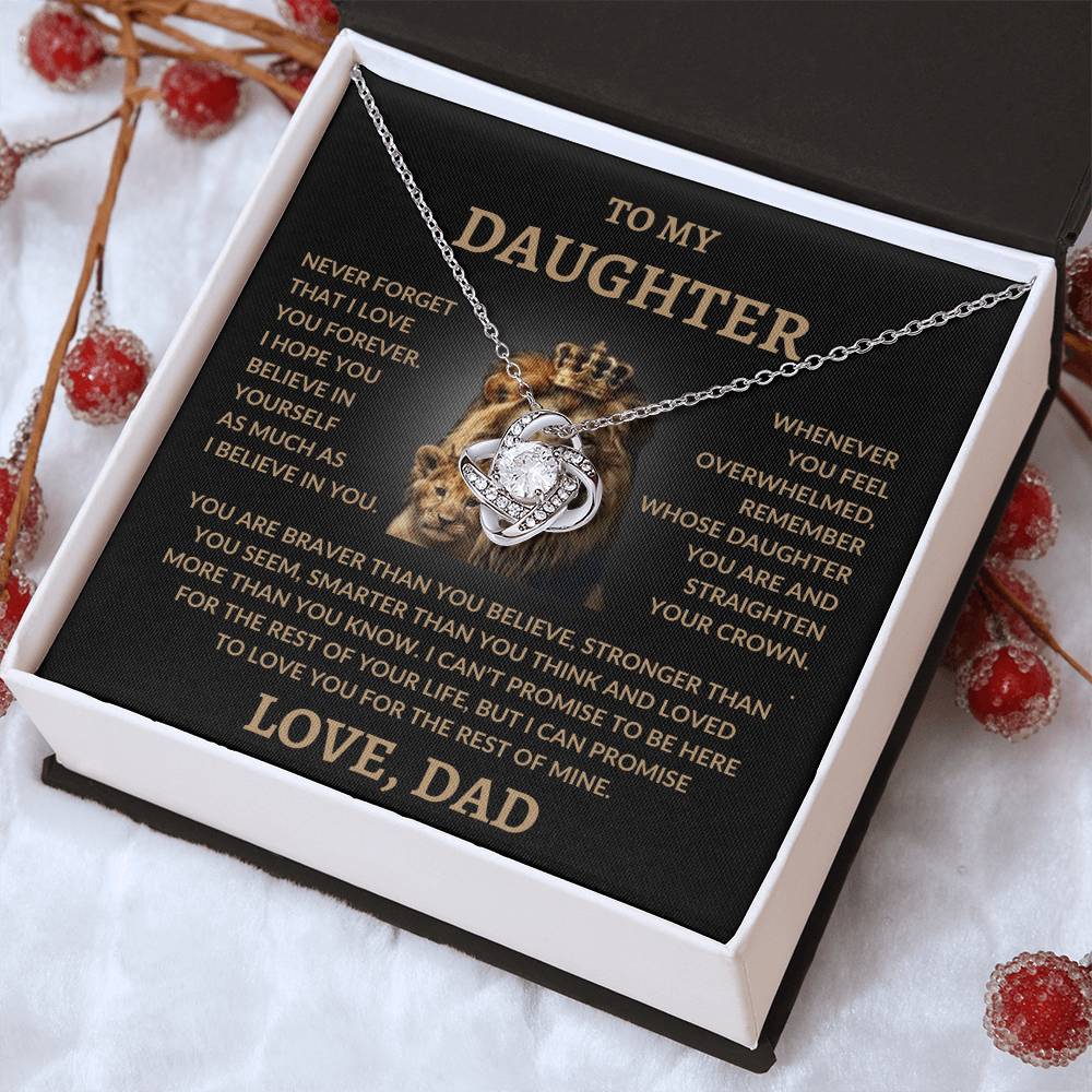 To My Daughter - Love Dad - Love Knot Necklace - Lion