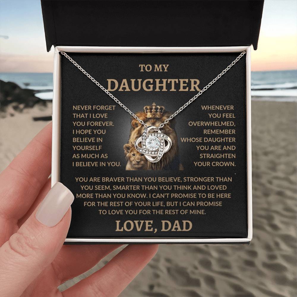 To My Daughter - Love Dad - Love Knot Necklace - Lion