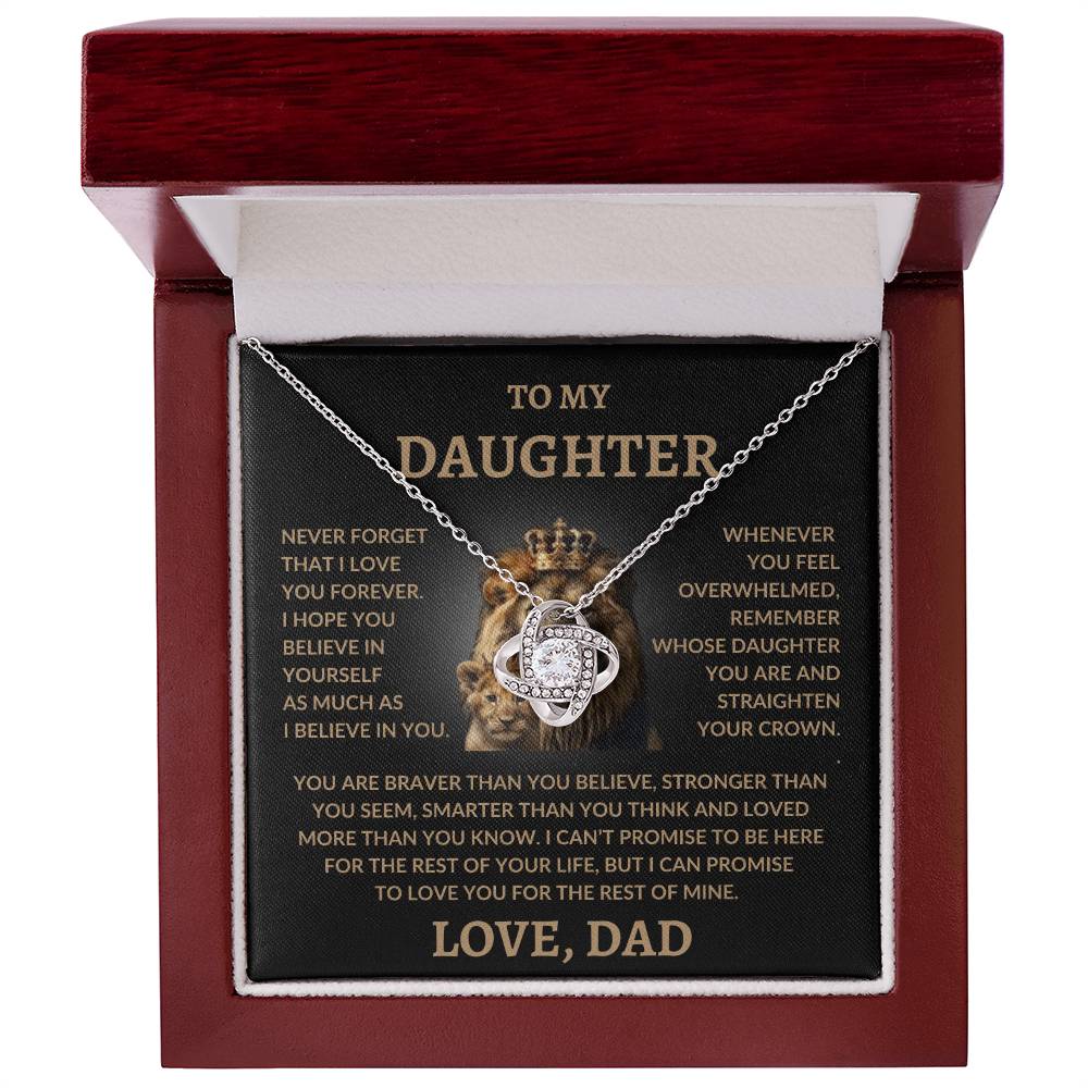 To My Daughter - Love Dad - Love Knot Necklace - Lion