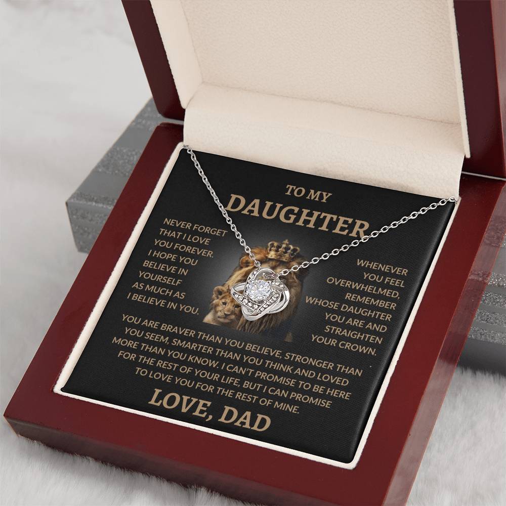 To My Daughter - Love Dad - Love Knot Necklace - Lion
