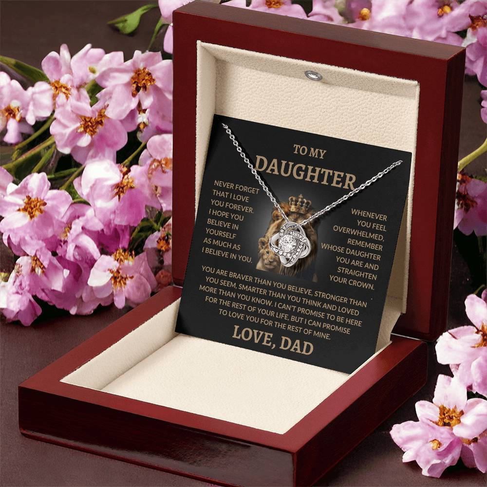 To My Daughter - Love Dad - Love Knot Necklace - Lion