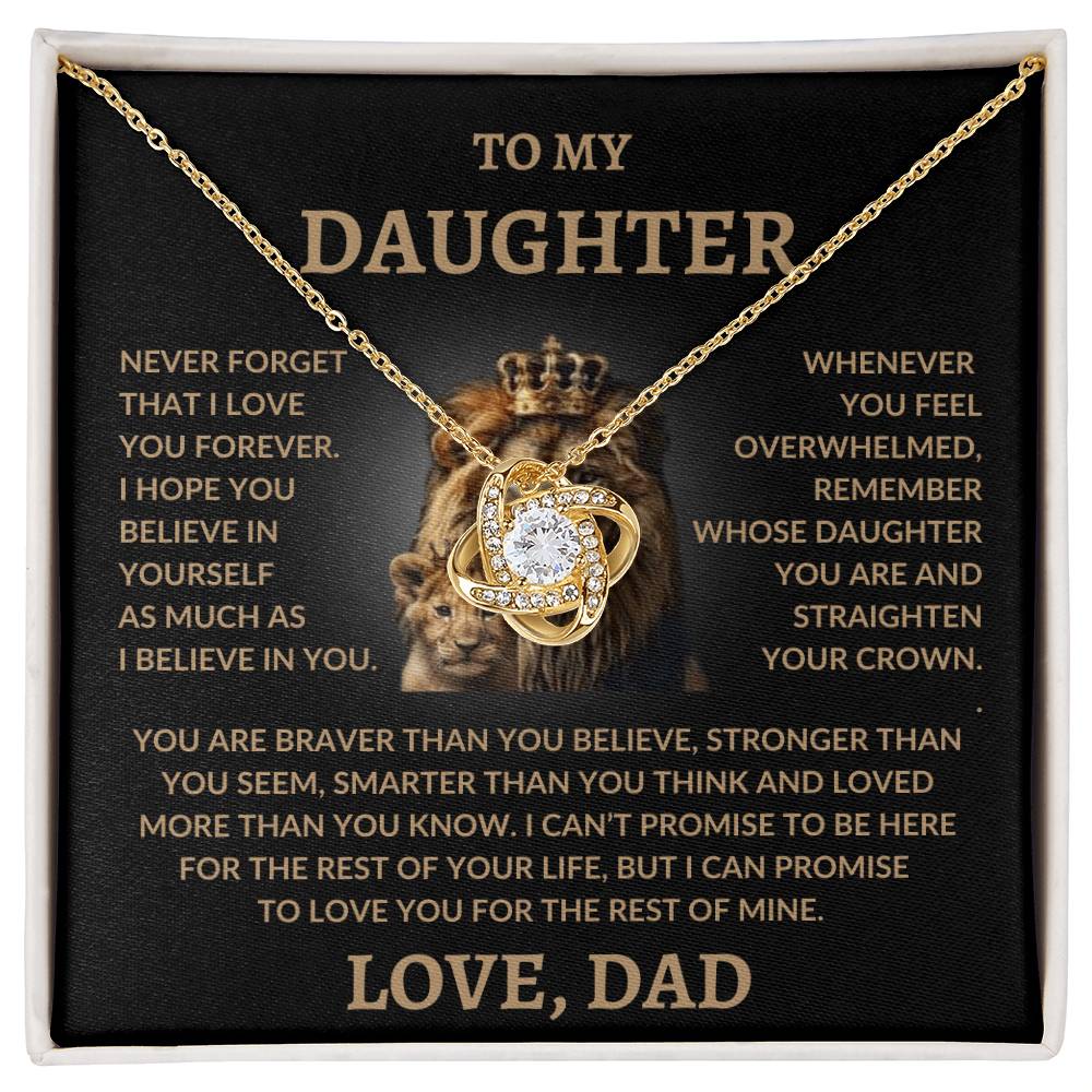 To My Daughter - Love Dad - Love Knot Necklace - Lion