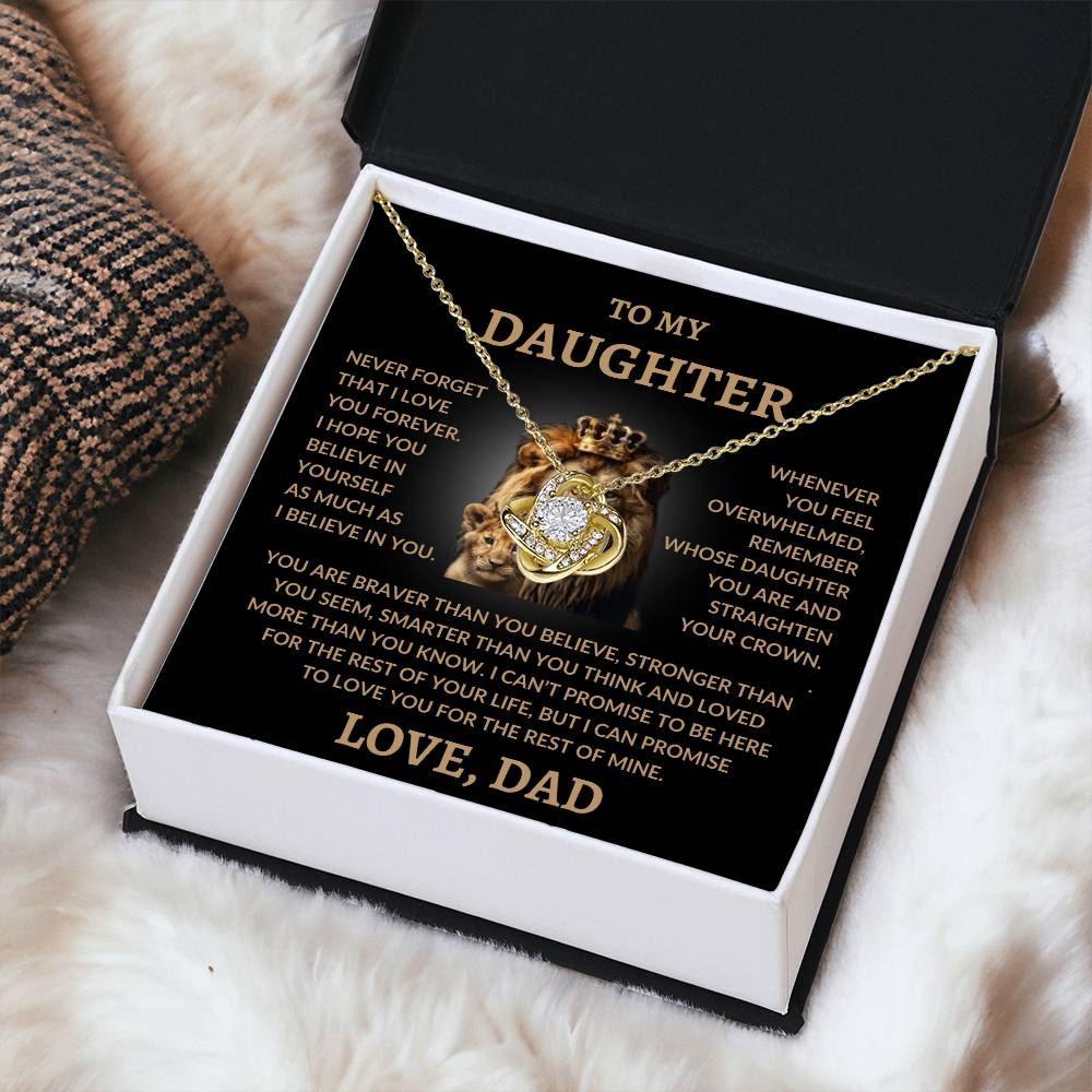 To My Daughter - Love Dad - Love Knot Necklace - Lion