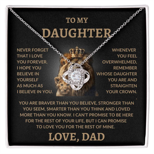 To My Daughter - Love Dad - Love Knot Necklace - Lion