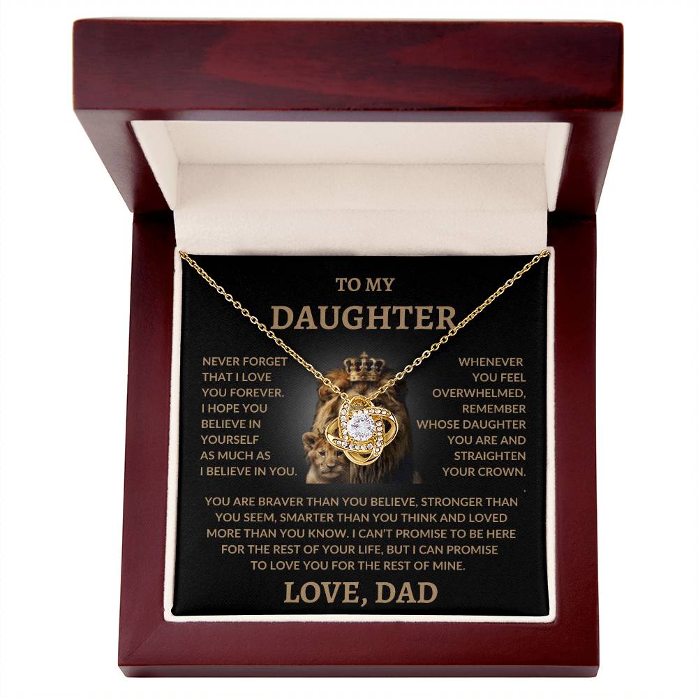 To My Daughter - Love Dad - Love Knot Necklace - Lion