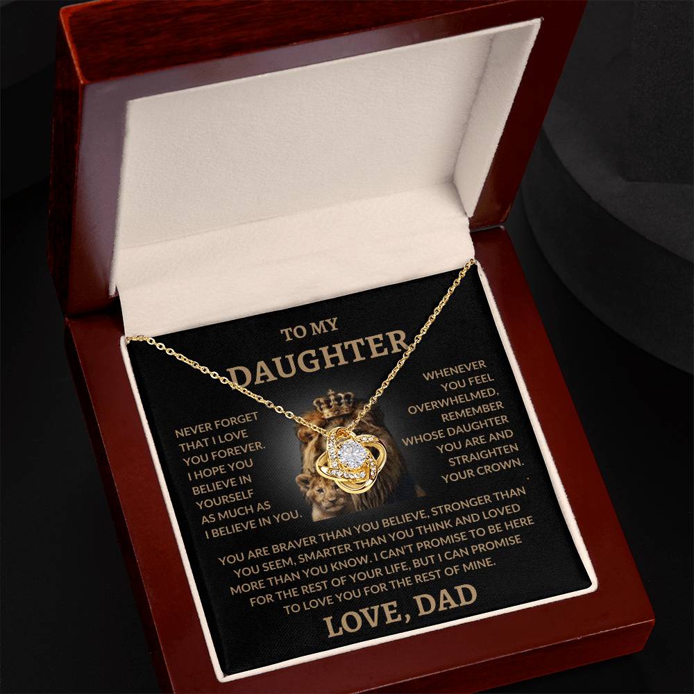 To My Daughter - Love Dad - Love Knot Necklace - Lion