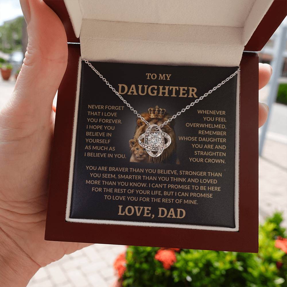 To My Daughter - Love Dad - Love Knot Necklace - Lion